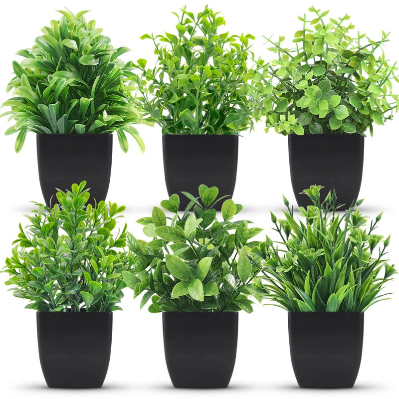 Der Rose 6 Pack Fake Plants Mini Artificial Plants for Home Office Farmhouse Bathroom Shelf Decor Indoor - Image 1