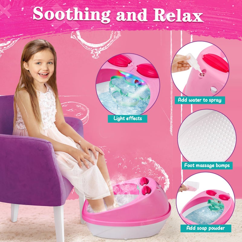 B Bascolor Kids Foot Spa & Nail Kit Set, Kids Spa Day Kit for Girls, Massage Foot Soak Tub and Nail Dryer, Toys Manicure Pedicure Art Salon Girl Gift for 5 6 7 8-12, Christmas Birthday Gifts for Kids - Image 2