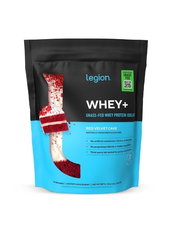 ليجيون ليجون Whey+ بروتين واي أيزوليت من أبقار تتغذى على العشب بنكهة ريد فيلفيت كيك – 30 حصة، منخفض السعرات وخالٍ من السكر - Image 1