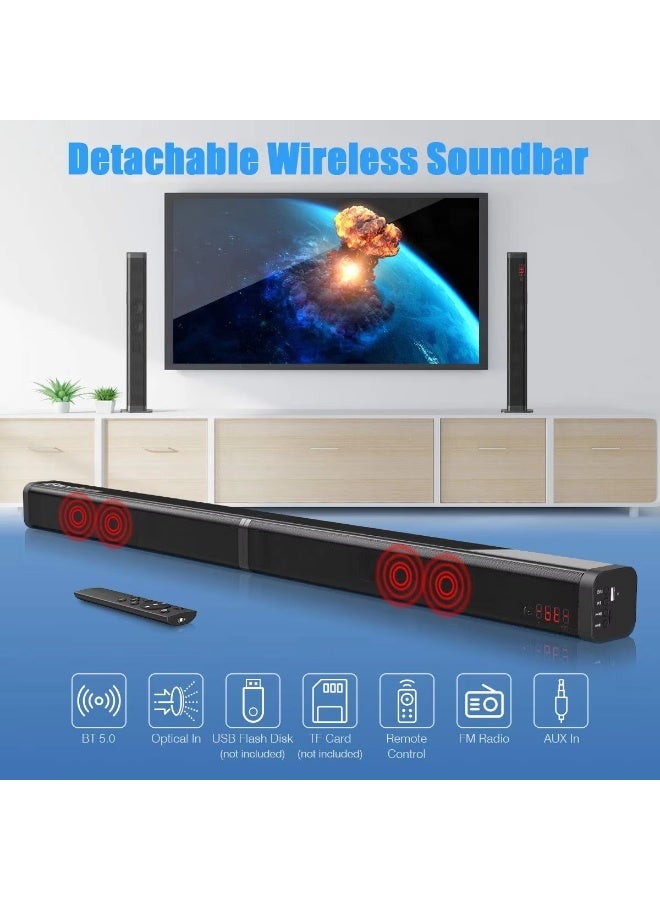 WALALLA Detachable TV Soundbar Speaker with HDMI ARC, Bluetooth 5.3 Home Theater Audio System, 2 in 1 Wall Mount or Tower Design, 40W Soundbar with Optical, AUX, USB and Remote Control, Black - Image 5