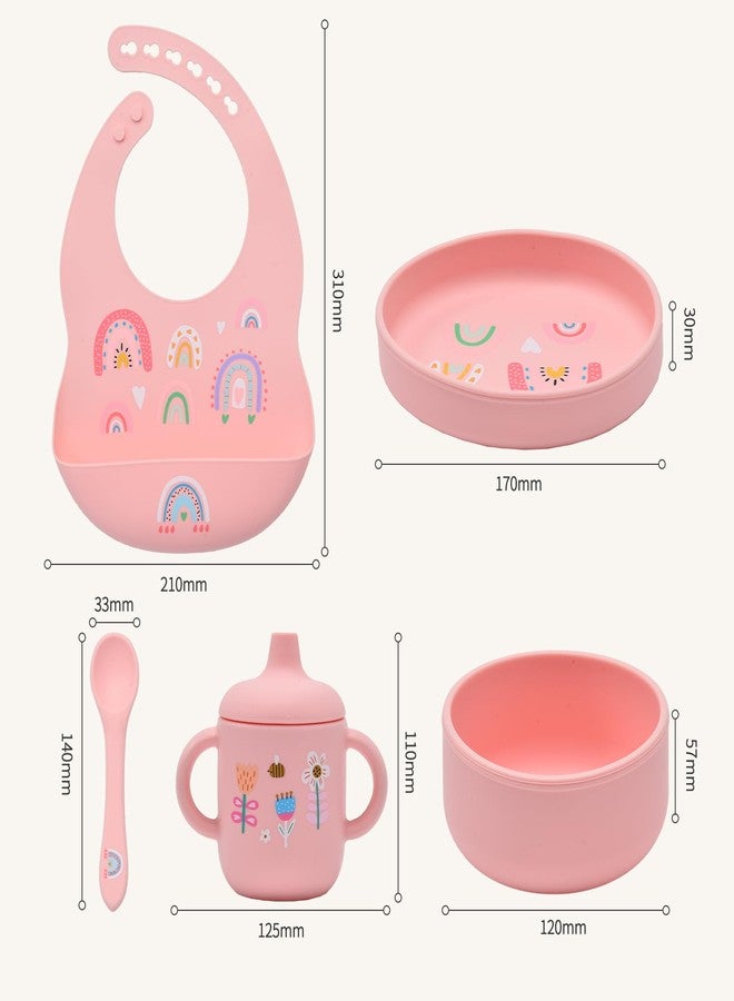 Imagination Junction silicone baby feeding set, Baby Led Weaning Supplies，Cutlery Feeding Supplies, Baby Utensils Feeding Essentials for Starting Solids，5 Piece Set (pink) - Image 2