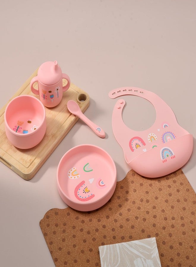 Imagination Junction silicone baby feeding set, Baby Led Weaning Supplies，Cutlery Feeding Supplies, Baby Utensils Feeding Essentials for Starting Solids，5 Piece Set (pink) - Image 5