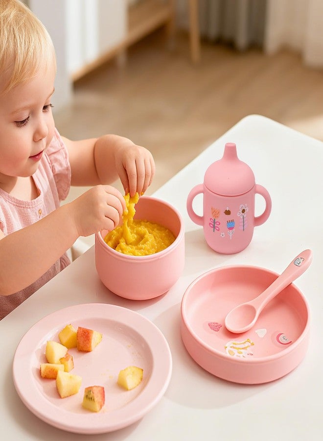 Imagination Junction silicone baby feeding set, Baby Led Weaning Supplies，Cutlery Feeding Supplies, Baby Utensils Feeding Essentials for Starting Solids，5 Piece Set (pink) - Image 4