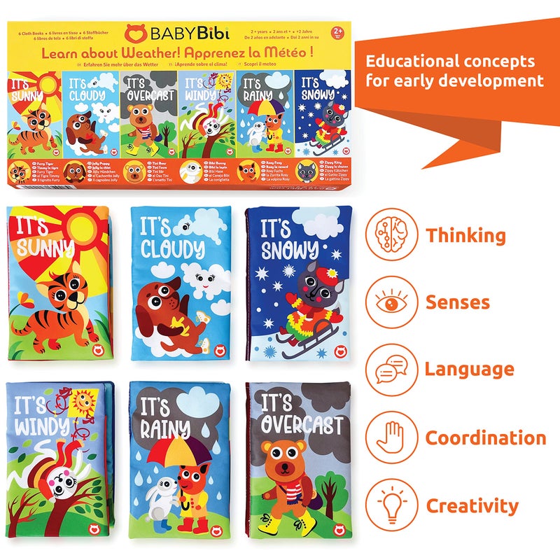 BabyBibi Cloth Books (Set of 6). High Contrast Soft Books. Black and White Images Encourage Infant Development - Suitable for Babies and Toddlers from 3 Months (Seasons) - Image 2