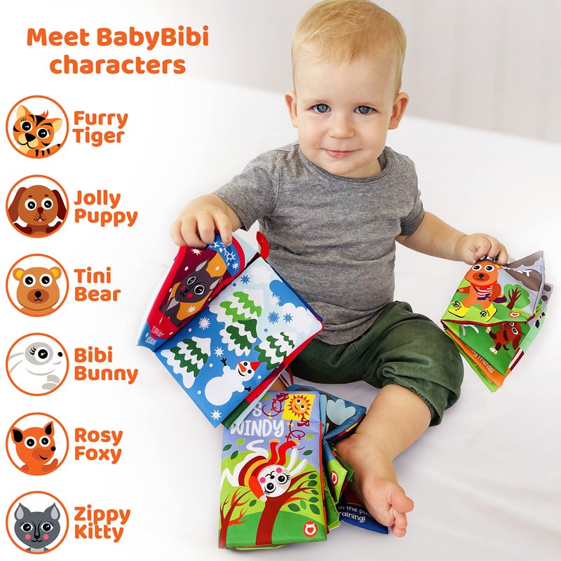 BabyBibi Cloth Books (Set of 6). High Contrast Soft Books. Black and White Images Encourage Infant Development - Suitable for Babies and Toddlers from 3 Months (Seasons) - Image 5