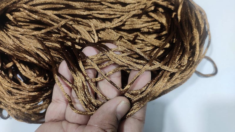 OMX 2.5 MM, 60 to 75 Mtr, Thick Malai Macrame Cord/Malai Dori/Silk Macrame, Bugtail Satin Cord Shamballa Beading Kumihimo String (Brown) - Image 3