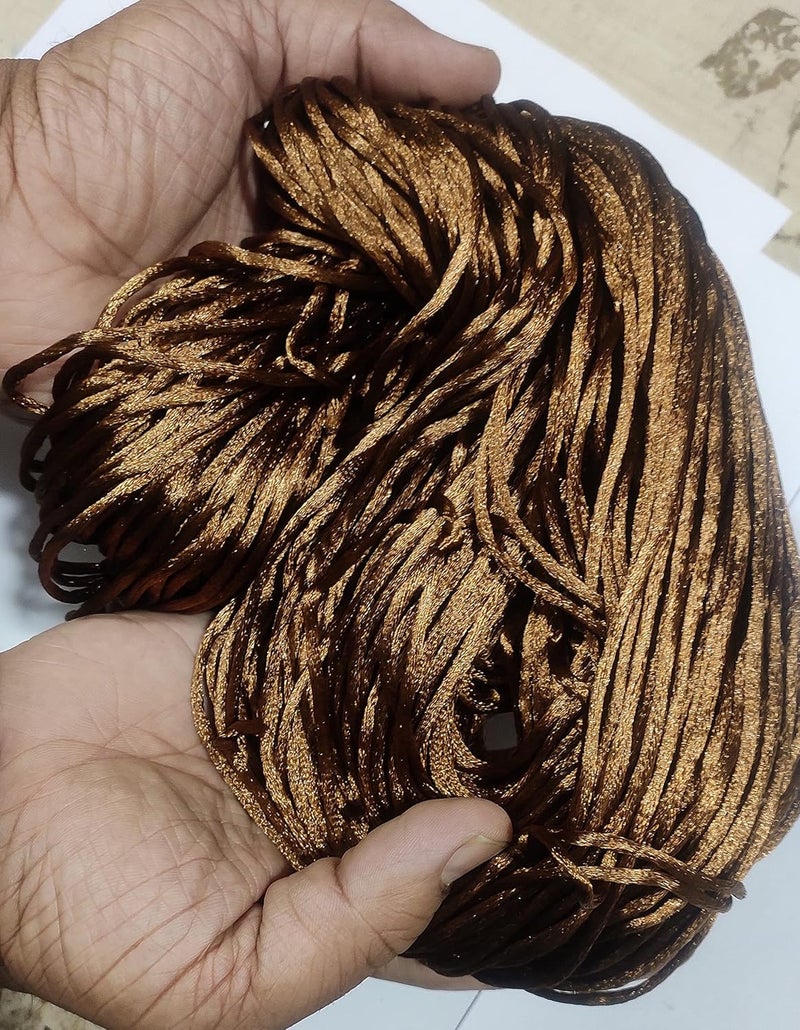 OMX 2.5 MM, 60 to 75 Mtr, Thick Malai Macrame Cord/Malai Dori/Silk Macrame, Bugtail Satin Cord Shamballa Beading Kumihimo String (Brown) - Image 4
