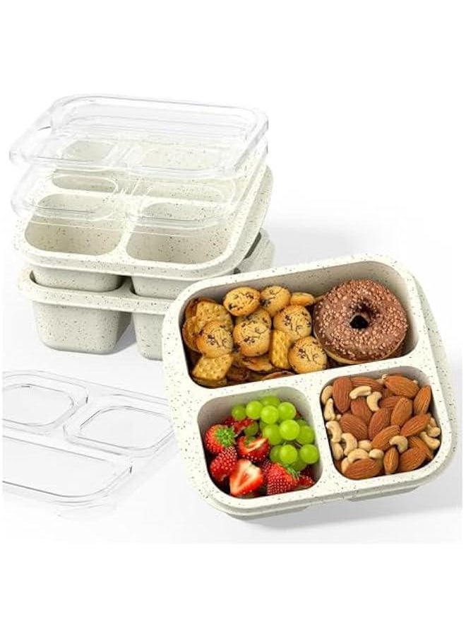 HOOKOR Snack Boxes (3 Pack) - Stackable Bento Boxes with 3 Compartments, Meal Prep Containers Reusable, Lightweight Lunch Containers for Kids and Adults, BPA Free (White)  - Image 1