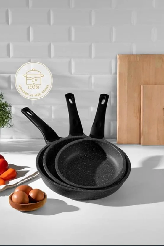 Nehir Black 3 Piece Aluminum Cast Granite Pan Set