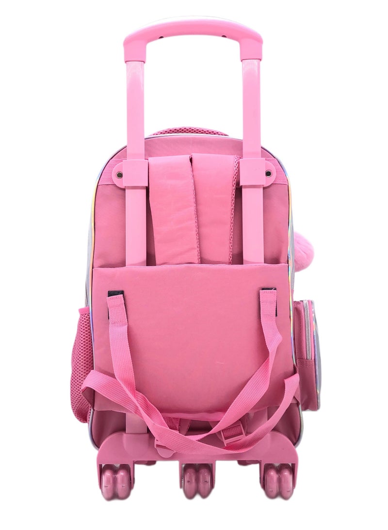 i-kola Pink Silver Butterfly Design Rolling Backpack 18 inch Wheeled Kids Backpack with Lunch Bag and Pencil Case for Girls Pink and Silver - Image 4