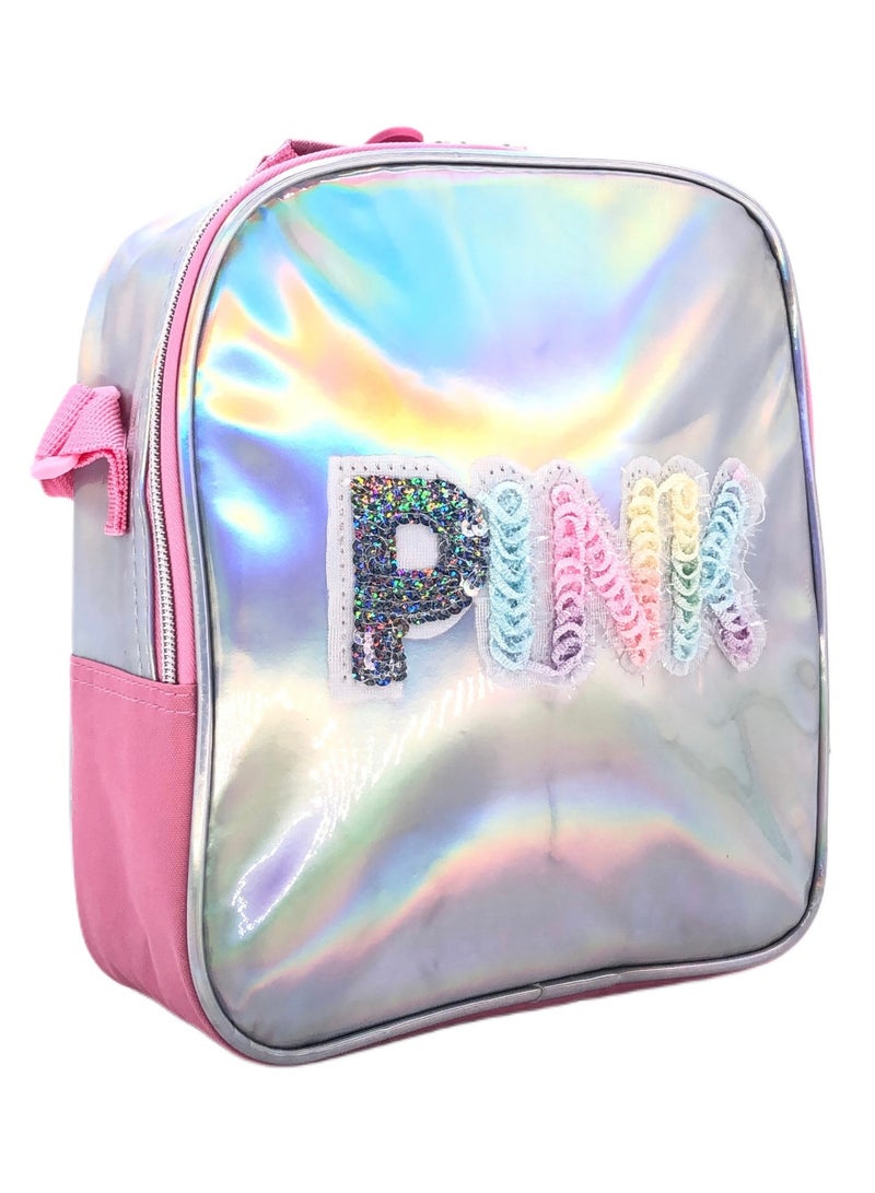 i-kola Pink Silver Butterfly Design Rolling Backpack 18 inch Wheeled Kids Backpack with Lunch Bag and Pencil Case for Girls Pink and Silver - Image 5