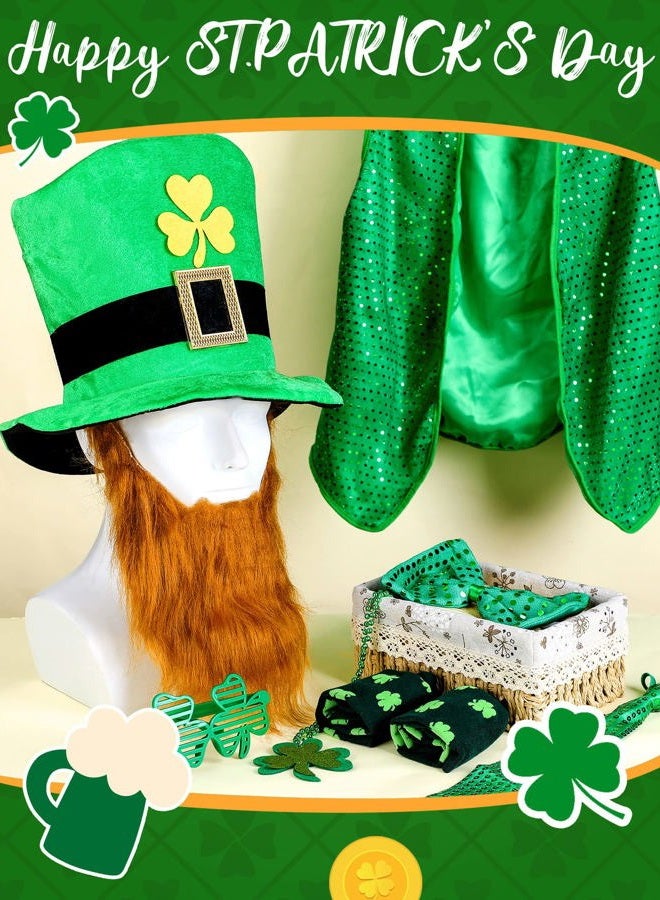 Yinder 8 Pcs St Patrick's Day Costume Set Sequin Vest Shamrock Leprechaun Hat Irish Faux Mustache Glasses Necklace Socks(X-Large) - Image 3