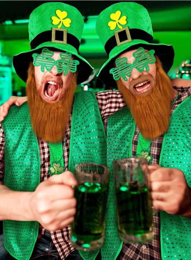Yinder 8 Pcs St Patrick's Day Costume Set Sequin Vest Shamrock Leprechaun Hat Irish Faux Mustache Glasses Necklace Socks(X-Large) - Image 5