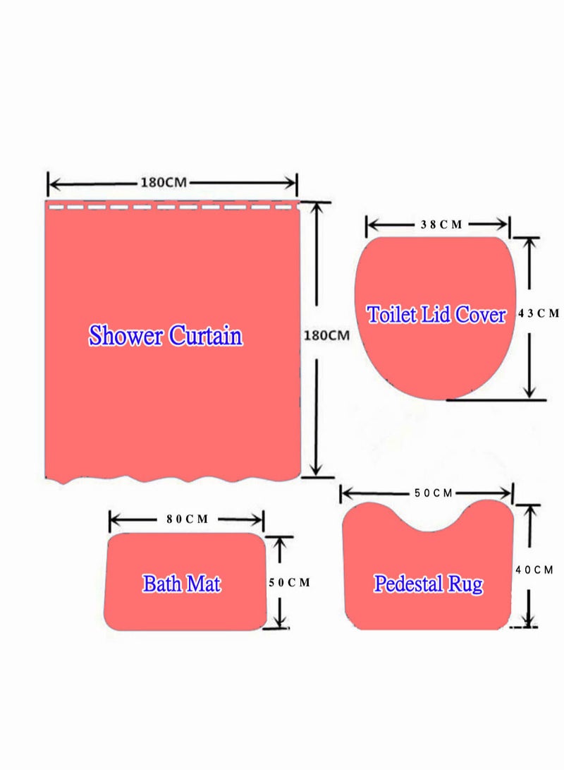 4-Pieces/Set Bathroom Household Supplies,Sunflower Pattern Bathroom Suit,Shower Curtain/Pedestal Rug/Toilet Lid Cover/Bath Mat Decor Set - Image 2