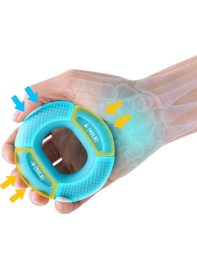 Dweck Hand Grip Ball, Silicone Grip Ring Set, 4-Piece Hand Strength Training, Rehabilitation, Finger Fitness, 1-50 Pounds, Blue - Image 1