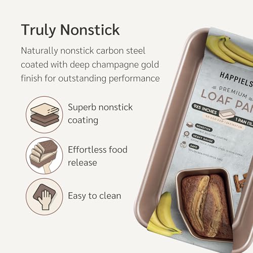 HAPPIELS Nonstick 9x5 inch Bread Loaf Pan for Oven | PFOA & BPA Free Non Toxic Loaf Tin | Molds for Baking | Best 9 x 5 Non stick Bakeware | Nontoxic 5x9 Banana Bread Mold Pans & Tins - Image 2