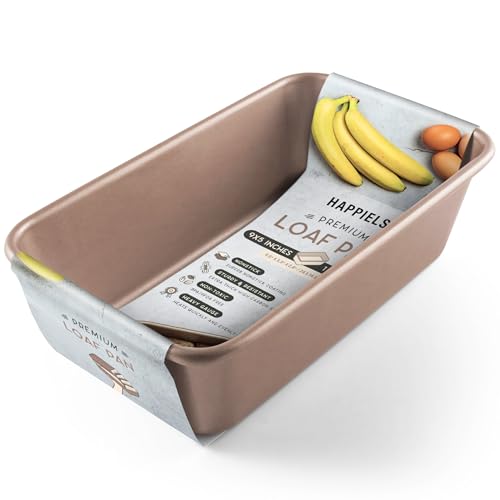 HAPPIELS Nonstick 9x5 inch Bread Loaf Pan for Oven | PFOA & BPA Free Non Toxic Loaf Tin | Molds for Baking | Best 9 x 5 Non stick Bakeware | Nontoxic 5x9 Banana Bread Mold Pans & Tins - Image 1