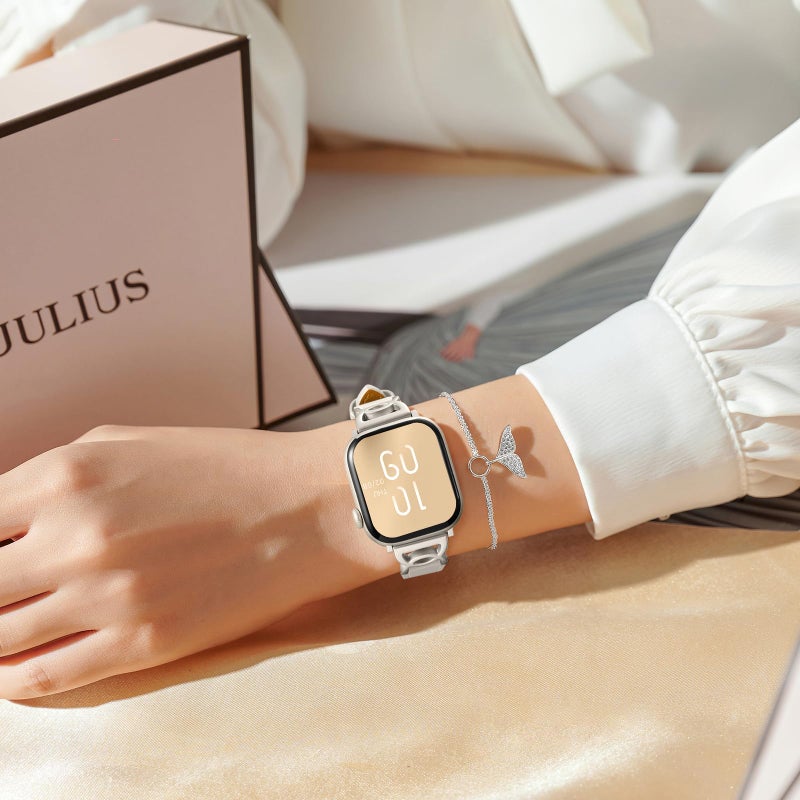 DaQin Slim Leather Band Compatible with Apple Watch Band for Women 40mm 38mm 41mm 42mm, Dressy Leather Strap with Designer DC-shaped Buckle for iWatch Bands Series 11 10 9 8 7 6 5 4 3 2 1 SE,Starlight - Image 5