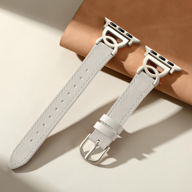 DaQin Slim Leather Band Compatible with Apple Watch Band for Women 40mm 38mm 41mm 42mm, Dressy Leather Strap with Designer DC-shaped Buckle for iWatch Bands Series 11 10 9 8 7 6 5 4 3 2 1 SE,Starlight - Image 3