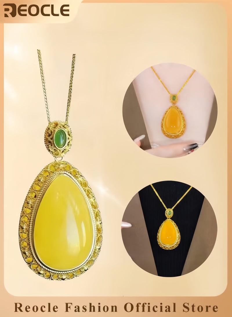 REOCLE Women's Topaz Pendant Necklace Yellow Teardrop Shaped Pendant Birthstone Necklace with Gold Chain Jewelry for Women and Girls - Image 1