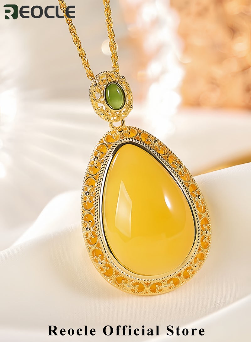 REOCLE Women's Topaz Pendant Necklace Yellow Teardrop Shaped Pendant Birthstone Necklace with Gold Chain Jewelry for Women and Girls - Image 2