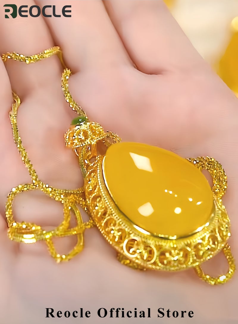 REOCLE Women's Topaz Pendant Necklace Yellow Teardrop Shaped Pendant Birthstone Necklace with Gold Chain Jewelry for Women and Girls - Image 3