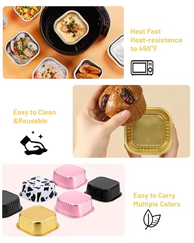Tikxlafe 50 Pack 5oz Square Mini Cake Pans with Lids and Spoons,Aluminum Foil Baking Cups,Disposable Mini Loaf Pans Ramekins for Brownie, Cheesecake, Mousse & Wedding Party Favors-Pink - Image 3