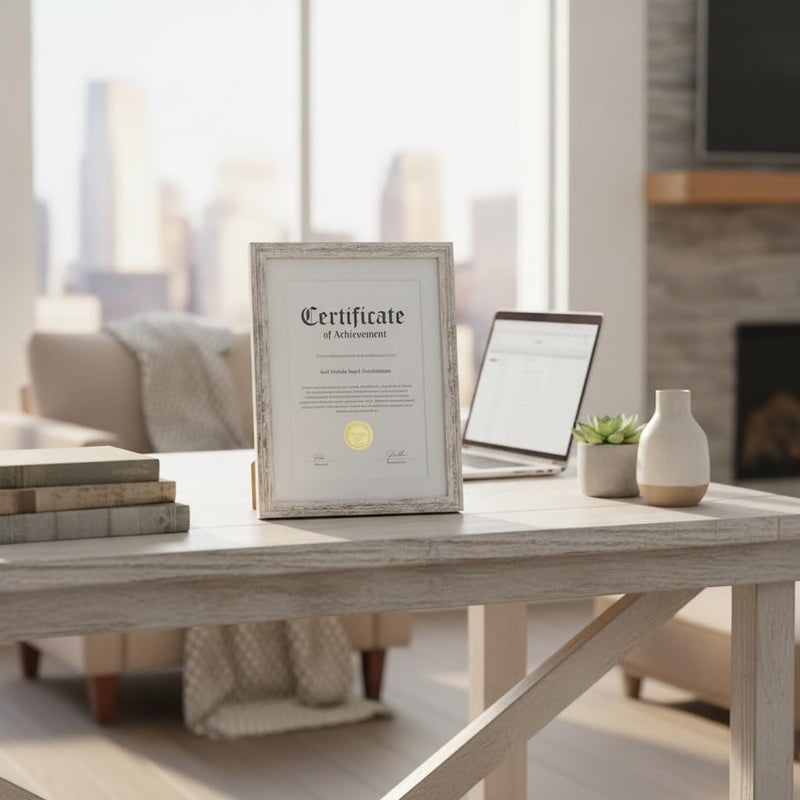 Certificate of Achievement Picture Frame, Rustic White Wood 29.7 * 21 cm - Image 3