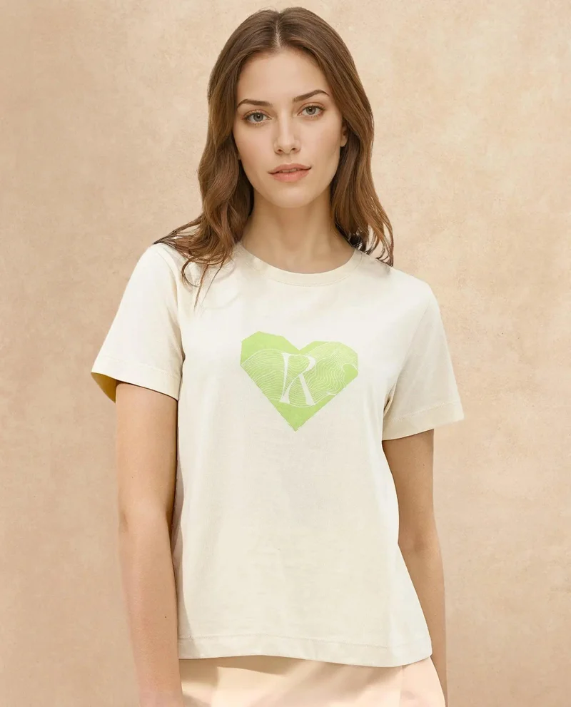 Rareism Women's Boxy Fit T-Shirt With Chest Graphic