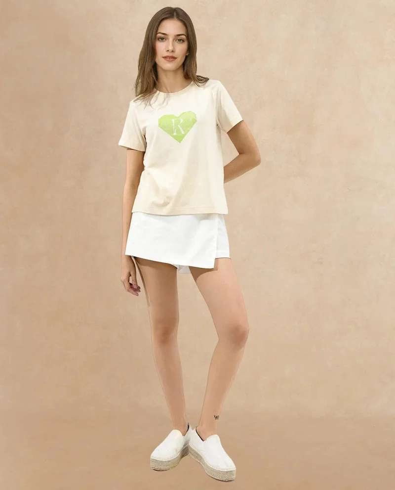 Rareism Women's Boxy Fit T-Shirt With Chest Graphic