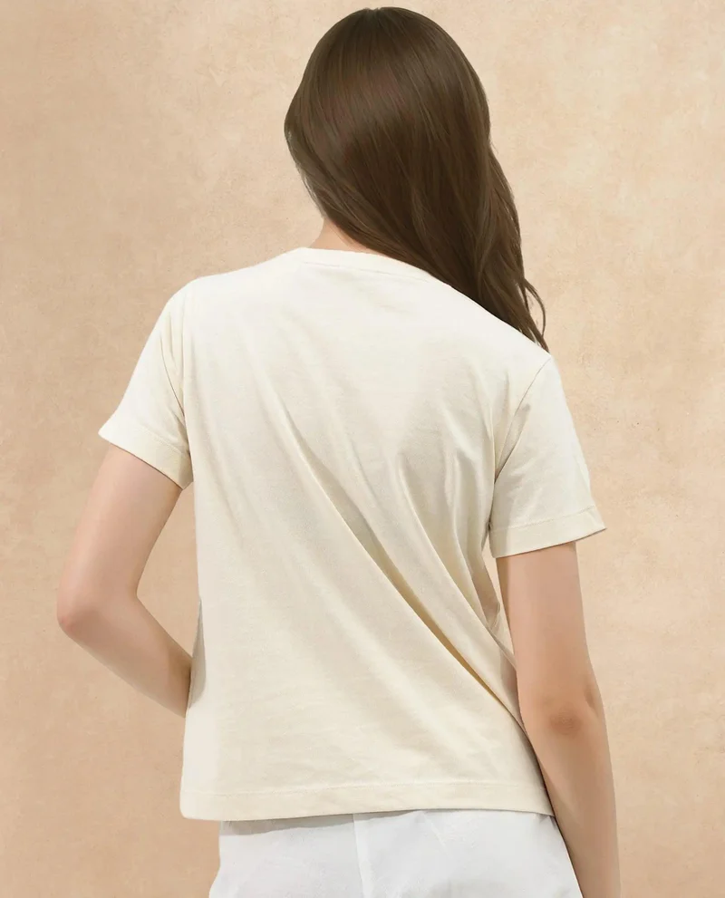 Rareism Women's Boxy Fit T-Shirt With Chest Graphic