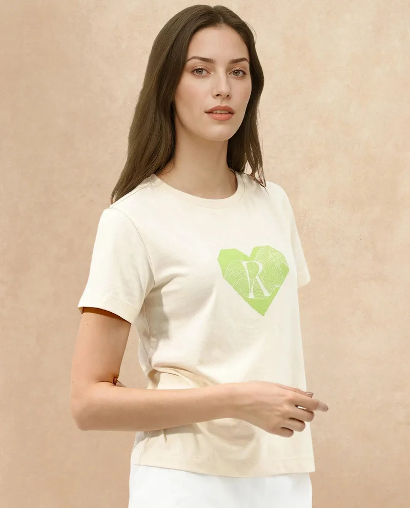 Rareism Women's Boxy Fit T-Shirt With Chest Graphic