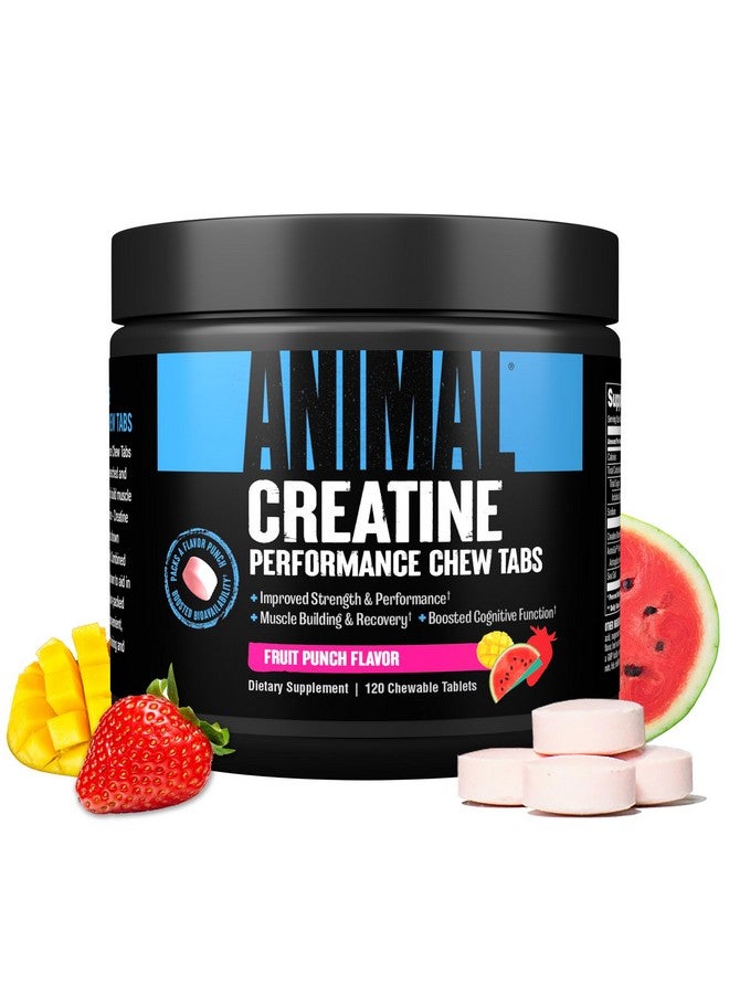ANIMAL أقراص كرياتين الحيوانات - كرياتين مونوهيدرات معزز مع أستراجين لتحسين الامتصاص، ملح البحر لزيادة الضخ، أقراص قابلة للمضغ لذيذة ومريحة - نكهة فواكه - Image 1
