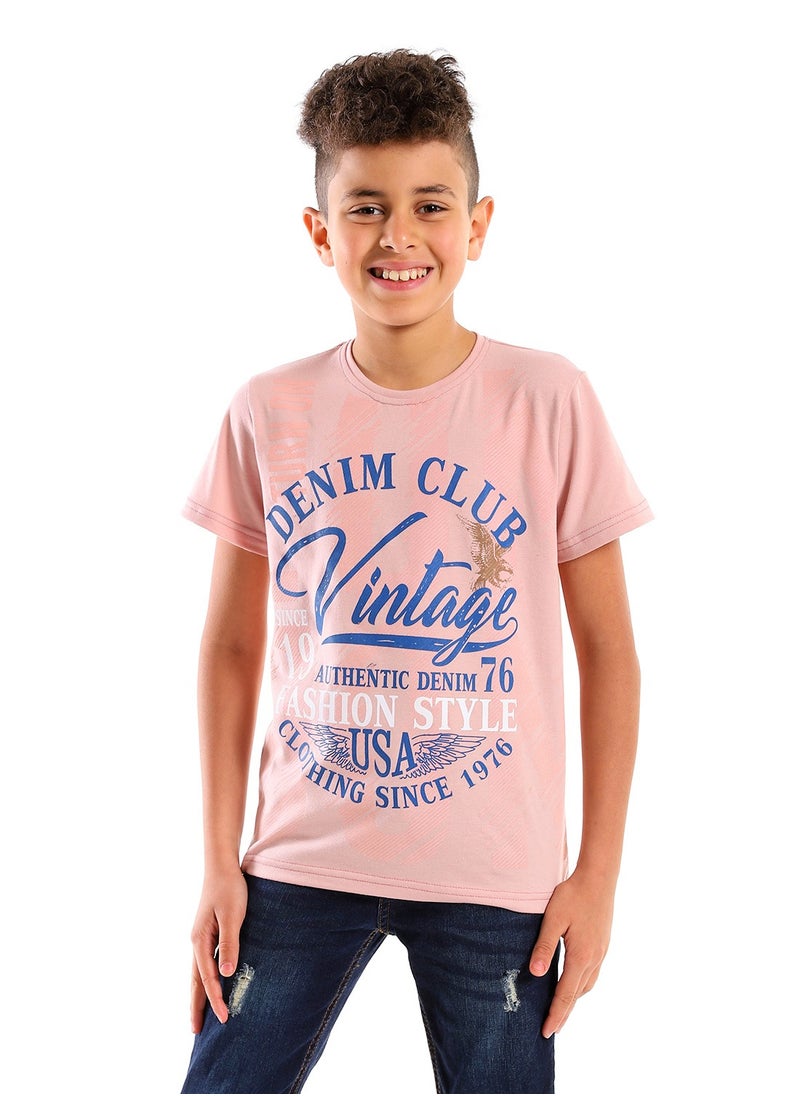 Andora - Boys Slip On Standard Fit T-Shirt - Pale Pink - Image 1