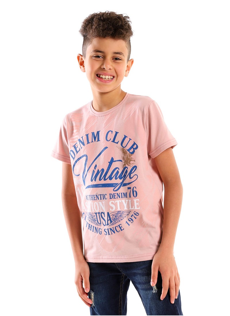 Andora - Boys Slip On Standard Fit T-Shirt - Pale Pink - Image 1