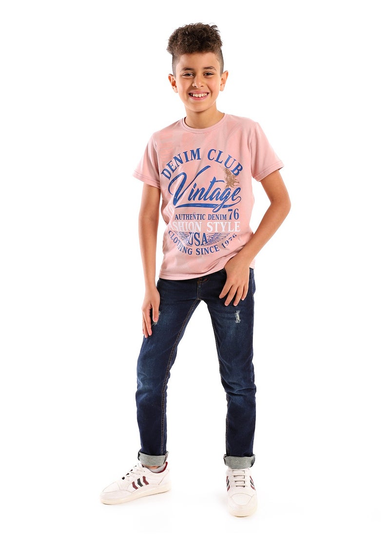 Andora - Boys Slip On Standard Fit T-Shirt - Pale Pink - Image 1