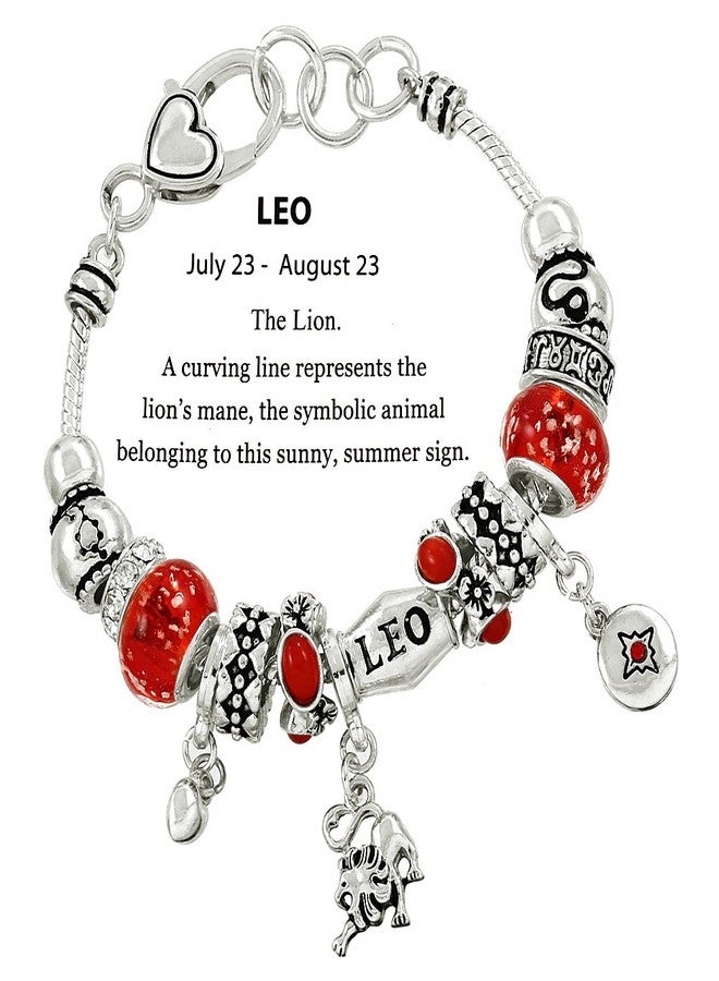 Falari Zodiac Charm Bracelet Multi-Color Slide Metal Murano Beads Silvertone Leo - Image 2