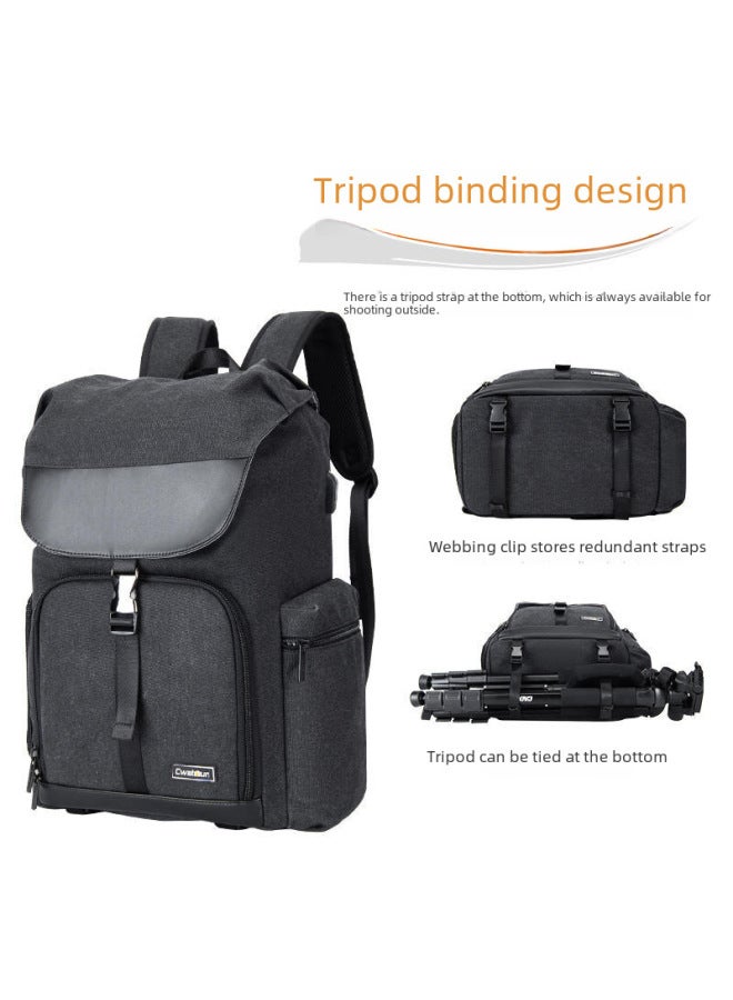 Caden Large Outdoor Canvas Dual-shoulder Camera Bag Top Bottom Divided Storage For Slr Photography Equipment-Color:CN Black (1 Machine, 5 Mirrors + Upper And Lower Sub-warehouses + Side Pick-up Machine + Binding Tripod)  - Image 5