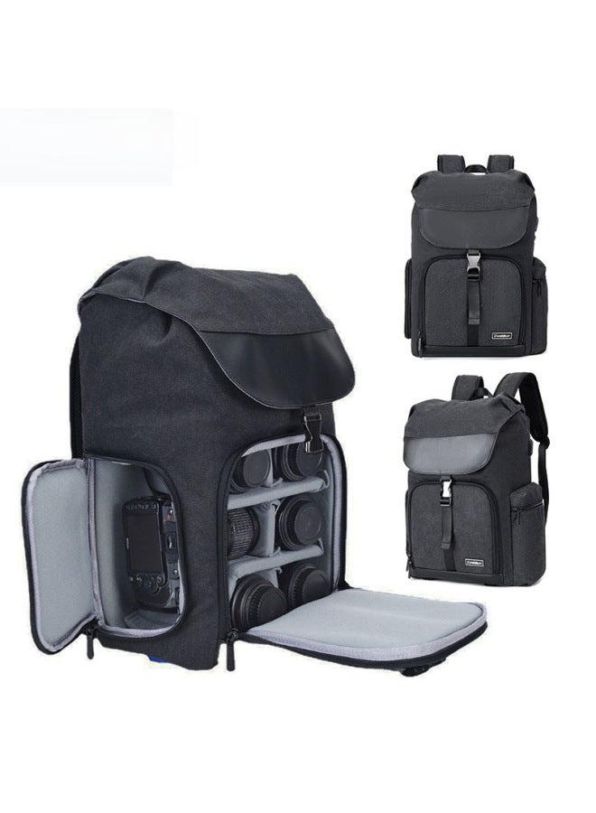 Caden Large Outdoor Canvas Dual-shoulder Camera Bag Top Bottom Divided Storage For Slr Photography Equipment-Color:CN Black (1 Machine, 5 Mirrors + Upper And Lower Sub-warehouses + Side Pick-up Machine + Binding Tripod)  - Image 2
