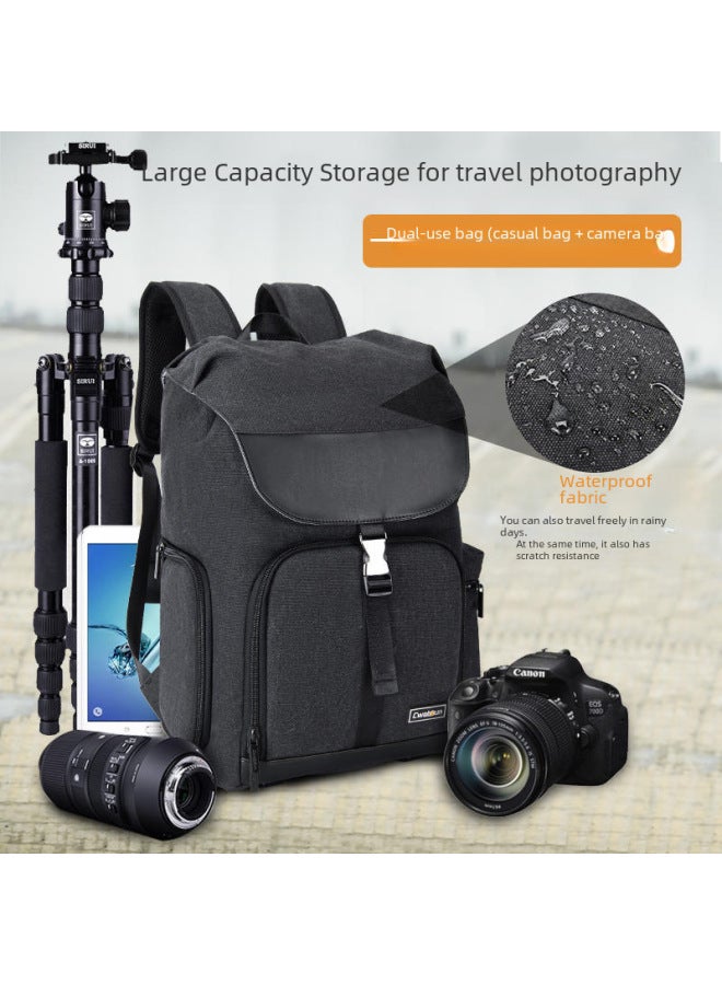 Caden Large Outdoor Canvas Dual-shoulder Camera Bag Top Bottom Divided Storage For Slr Photography Equipment-Color:CN Black (1 Machine, 5 Mirrors + Upper And Lower Sub-warehouses + Side Pick-up Machine + Binding Tripod)  - Image 4