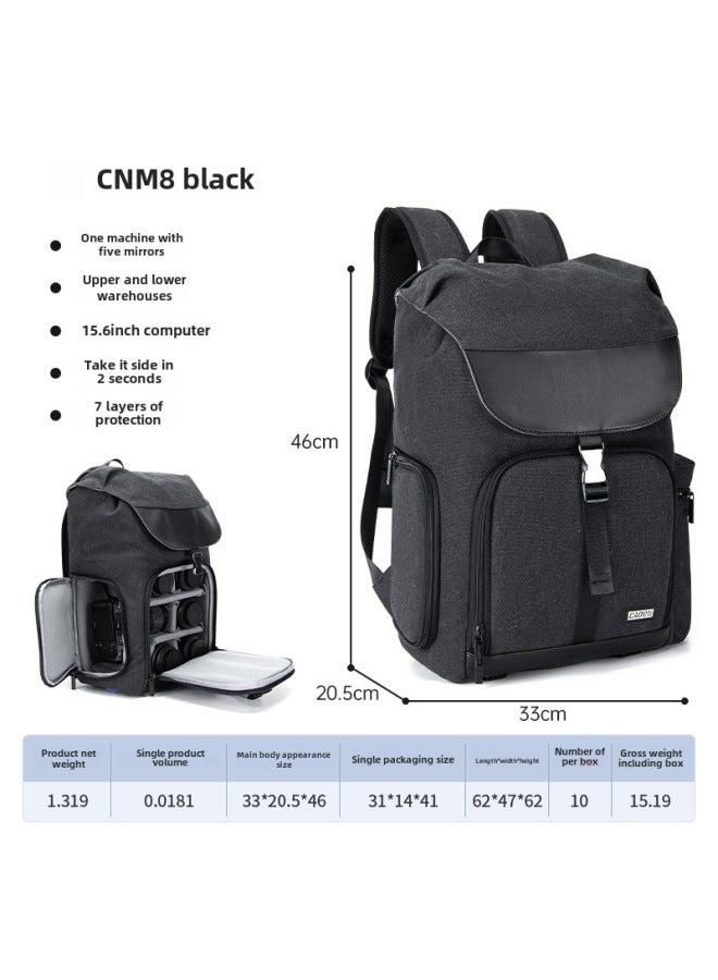Caden Large Outdoor Canvas Dual-shoulder Camera Bag Top Bottom Divided Storage For Slr Photography Equipment-Color:CN Black (1 Machine, 5 Mirrors + Upper And Lower Sub-warehouses + Side Pick-up Machine + Binding Tripod)  - Image 1