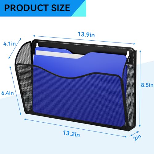 GDINDINFAN 3 Single Pocket Wall File Holder, Mesh Hanging File Folder Paper Organizer, Vertical Wall Mounted Mail Basket, Storage Organization Magazine Rack for Office, Home and School, Black - Image 3