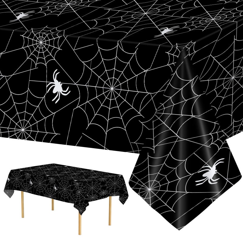 2 Pcs Halloween Tablecloth Plastic Halloweens Spider Webs Table Cloth Black Disposable Rectangle Spiderweb Table Cover for Halloween Party Decorations Supplies Favors Tables Decor 108 x 54 Inch