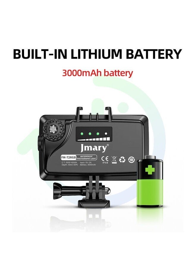 Jmary FM-72RGB Waterproof RGB Video Fill Light, 40m/130ft Depth, 5 Watt, 5000-6000K, 3 Color Modes, 3000mAh Rechargeable Battery - Image 2