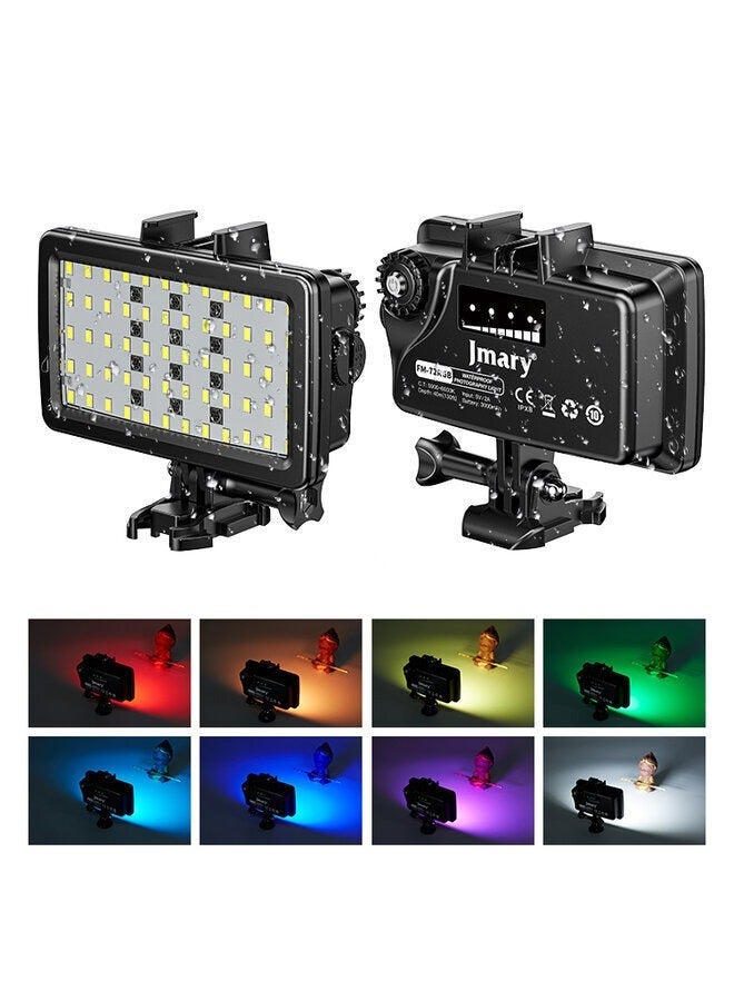 Jmary FM-72RGB Waterproof RGB Video Fill Light, 40m/130ft Depth, 5 Watt, 5000-6000K, 3 Color Modes, 3000mAh Rechargeable Battery - Image 1