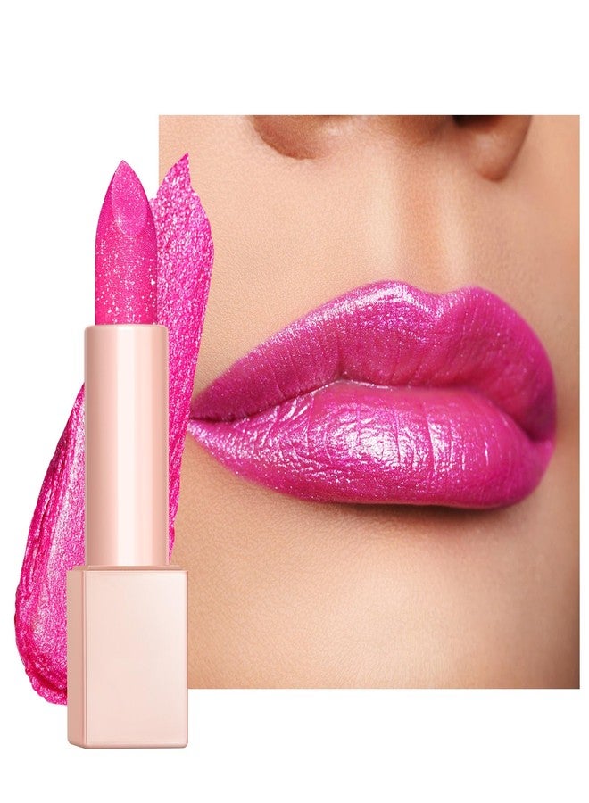 Oulac Bright Pink Glitter Lipstick - Moisture Tinted Lip Balm, Metallic Sparkly Finish, Dusky Rose Shiny lipstick, Creamy Brilliant Lip Color, Infused with Shea Butter, Vegan D02 Sparkle Sensation - Image 1
