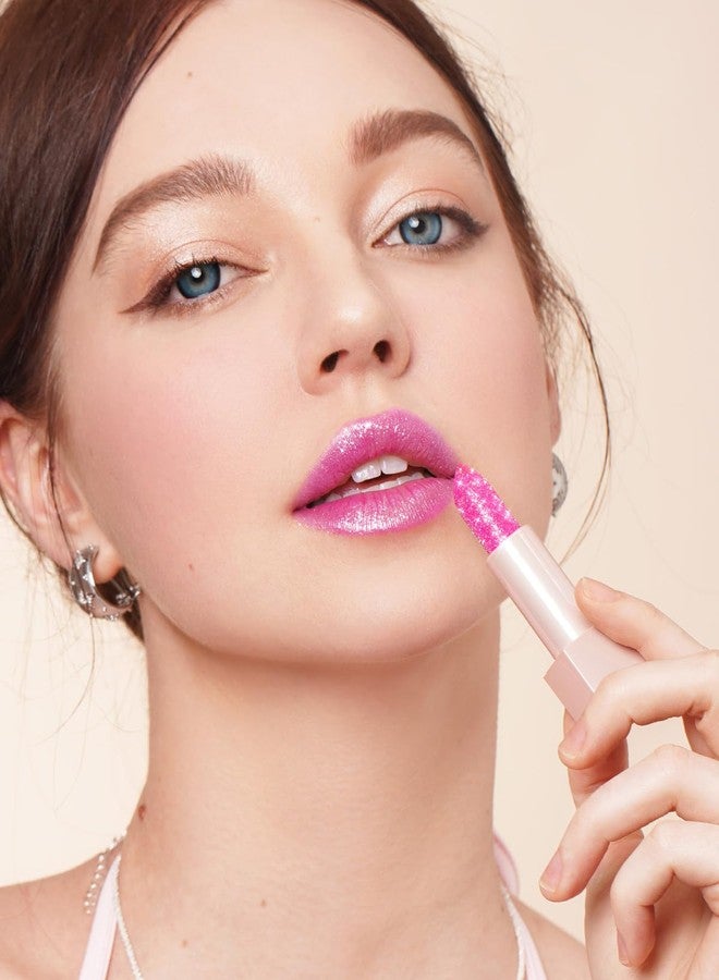 Oulac Bright Pink Glitter Lipstick - Moisture Tinted Lip Balm, Metallic Sparkly Finish, Dusky Rose Shiny lipstick, Creamy Brilliant Lip Color, Infused with Shea Butter, Vegan D02 Sparkle Sensation - Image 4