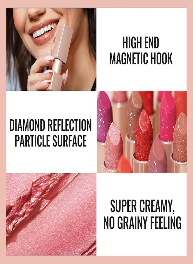 Oulac Bright Pink Glitter Lipstick - Moisture Tinted Lip Balm, Metallic Sparkly Finish, Dusky Rose Shiny lipstick, Creamy Brilliant Lip Color, Infused with Shea Butter, Vegan D02 Sparkle Sensation - Image 2