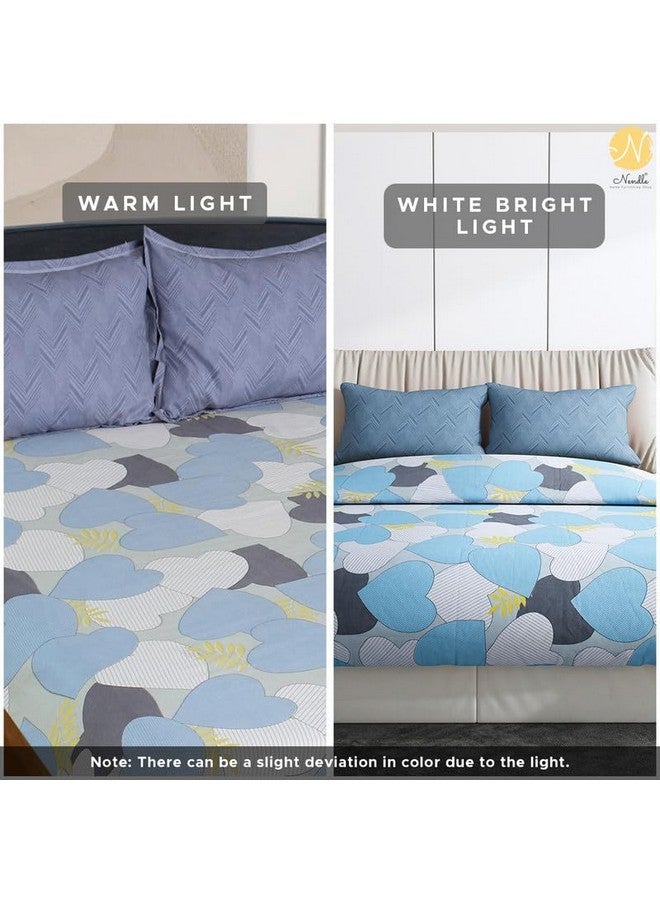 Nendle Hearts Pattern 400Tc Premium Cotton Super King Size Bedsheets 108X108 Inches with Contrast Pillow Covers for Luxurious Softness and Anti Fade Prints (Floral Texture, Pack of 3) Multi Color - Image 3