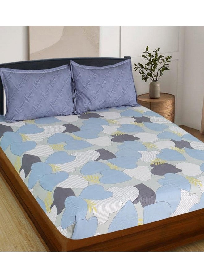 Nendle Hearts Pattern 400Tc Premium Cotton Super King Size Bedsheets 108X108 Inches with Contrast Pillow Covers for Luxurious Softness and Anti Fade Prints (Floral Texture, Pack of 3) Multi Color - Image 2